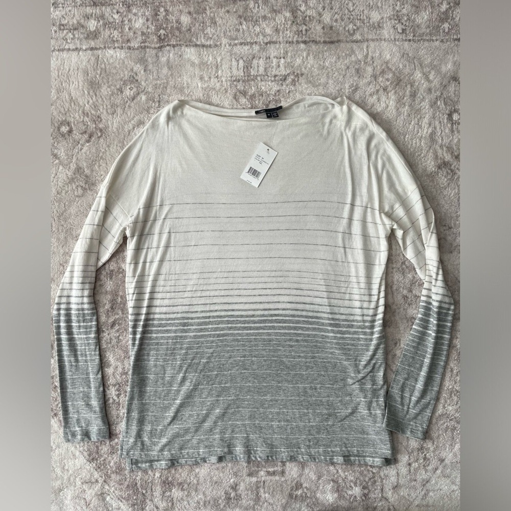 Vince Boatneck Drop Sleeve Striped Pima Cotton Blend Long Sleeve Top Medium New
